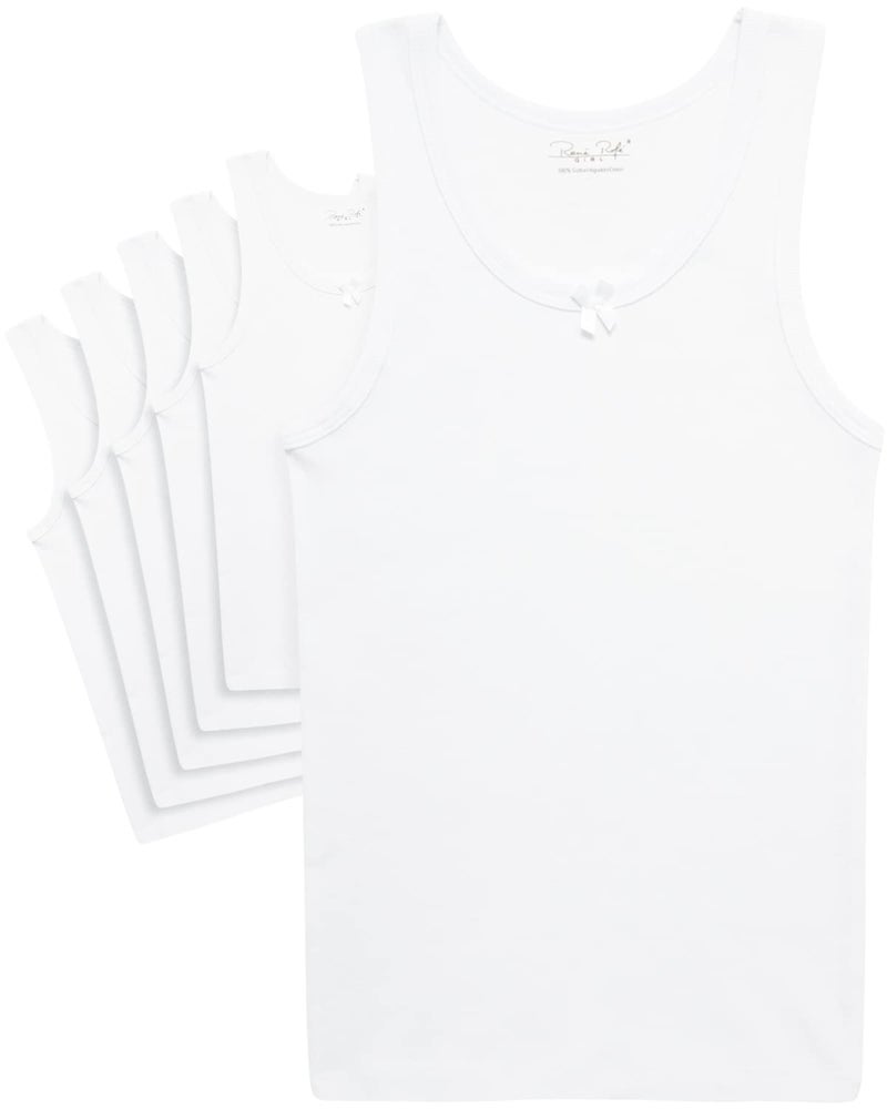 Rene Rofe Girls Tank Tops - 6 Pack 100% Cotton Scoop Neck Tank Tops for Girls - Classic Sleeveless Undershirts (Sizes: 2T-14), Size 7-8, White - Image 1
